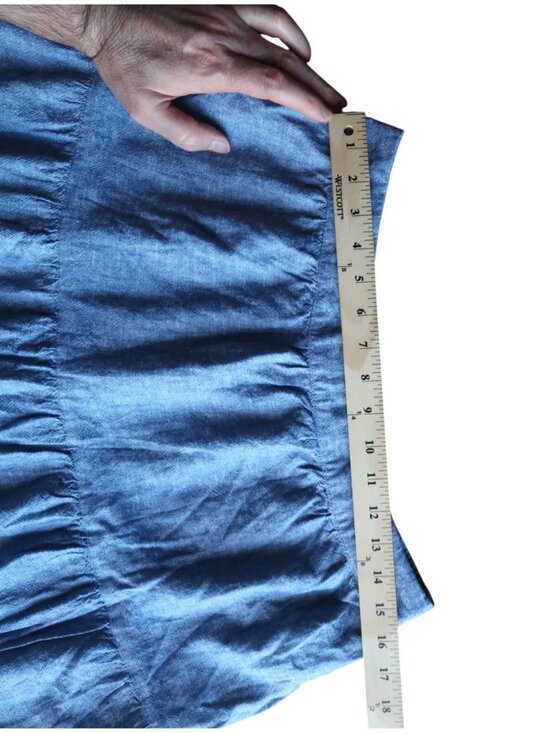 Matty M Tiered Midi Skirt Denim Blue Linen Blend Sz L Boho Feminine Pockets EUC - Picture 3 of 7